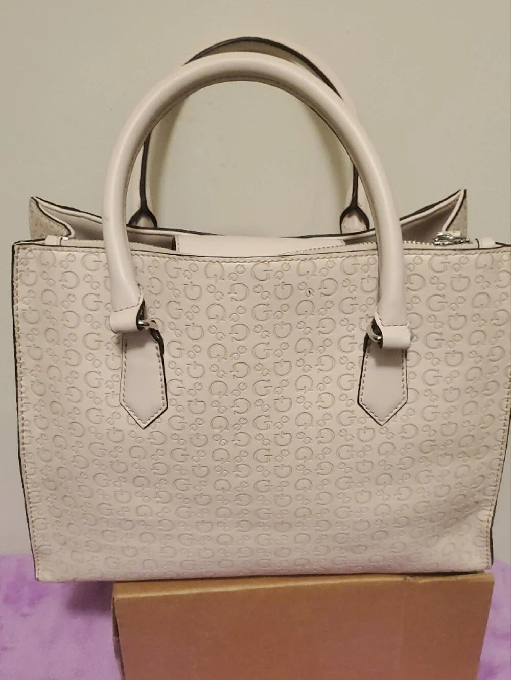 GUESS Ivory Logo Satchel with Dual Top Handles